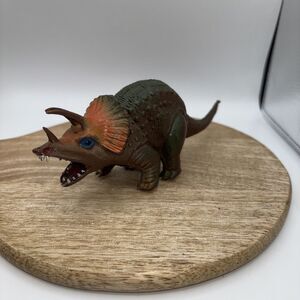 Vtg AAA Dinosaur Triceratops Figure Toy 7.25" L Replacement Brown Blue Eye Brown